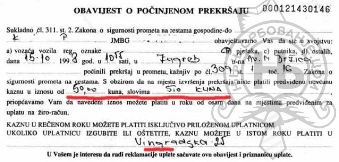 србовање: obavjest o počinjenom prekršaju